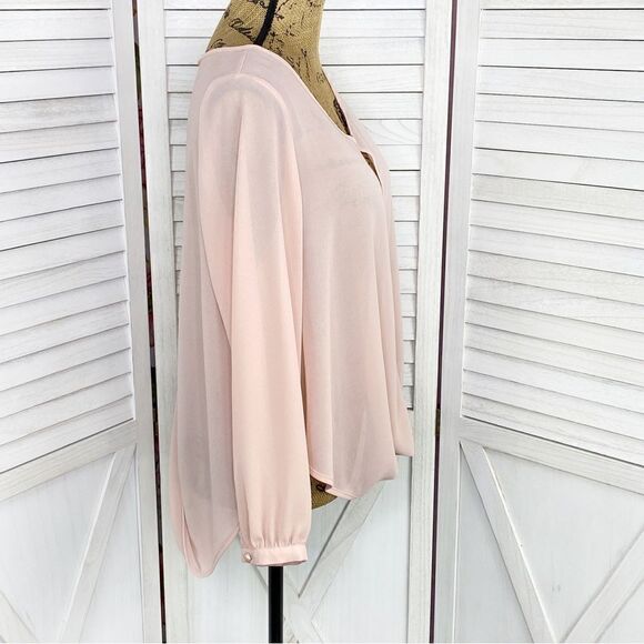 Sans Souci Sheer Split Front Surplus Blouse Blush Pink Small - Picture 3 of 13